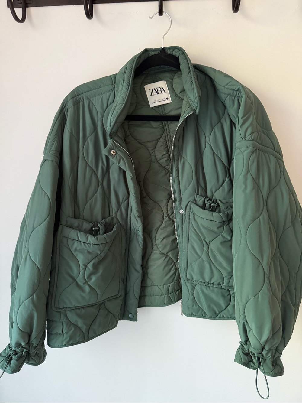 ZARA Quilted Sage Green Puffer Jacket